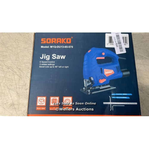 6278 - SORAKO JIGSAW, 600W ELECTRIC JIGSAW TOOL, 800-3000SPM CUTTING IN WOOD 60MM, 6 VARIABLE SPEEDS, 3 ORB... 