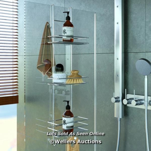 8109 - BELFRY BATHROOM KAEDEN 3 TIERS CHROME BATH GLASS CABINET HANGER OVER DOOR SHOWER CADDY ORGANISER RAC... 