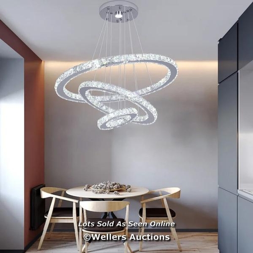 8112 - CANORA GREY 3 RING LED CRYSTAL CHANDELIER STAINLESS STEEL (TWO-COLOR ADJUSTABLE) / SHADE COLOUR: COO... 