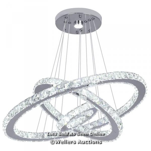 8112 - CANORA GREY 3 RING LED CRYSTAL CHANDELIER STAINLESS STEEL (TWO-COLOR ADJUSTABLE) / SHADE COLOUR: COO... 