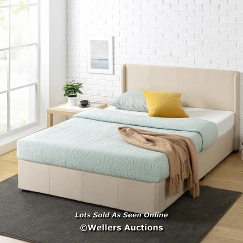 8148 - HASHTAG HOME ESTELLA UPHOLSTERED OTTOMAN BED FRAME WITH HEADBOARD / COLOUR: BEIGE, SIZE: DOUBLE (4'6... 