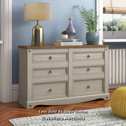 8173 - BRAMBLY COTTAGE WES 6 DRAWER (3+3) WIDE CHEST OF DRAWERS, PINE ANTIQUE AND GREY WAX FINISH, CORONA D... 