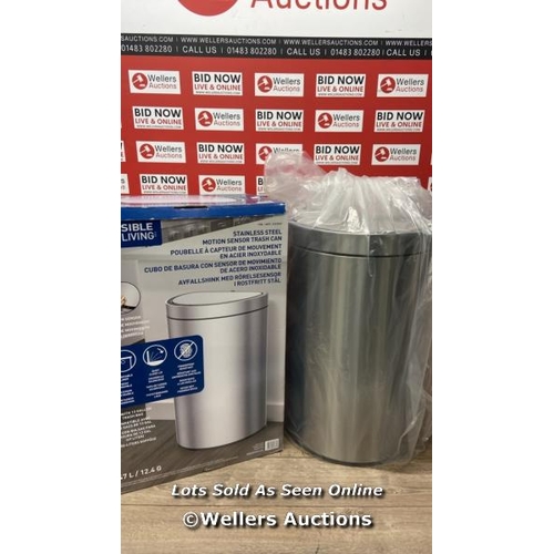 128 - EKO STAINLESS STEEL SEMI-ROUND MOTION SENSOR BIN - 47L / MINIMAL SIGNS OF USE / P1