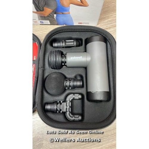 PULSEROLL MINI MASSAGE GUN WITH TRAVEL CASE / POWERS UP, MINIMAL SIGNS