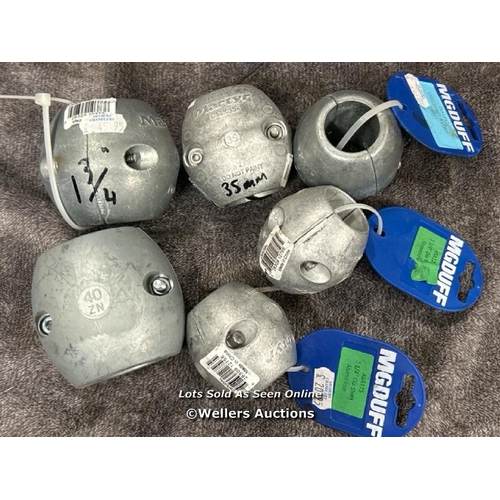 8019 - X6 NEW MGDUFF ZINC SHAFT ANODES, MIXED SIZES / T14