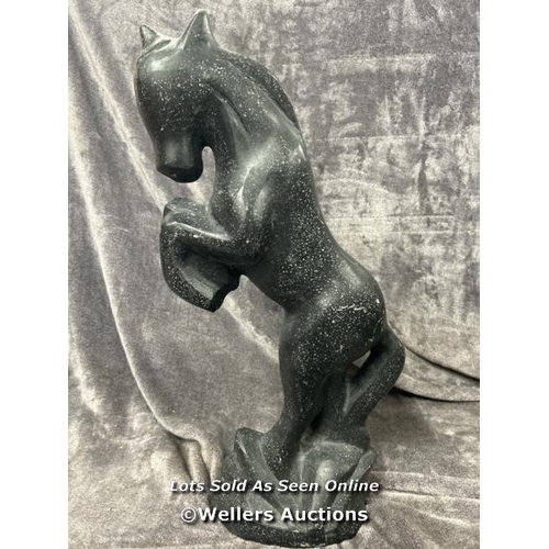 8077 - LARGE HEAVY BLACK HORSE STATUE, 64CM HIGH