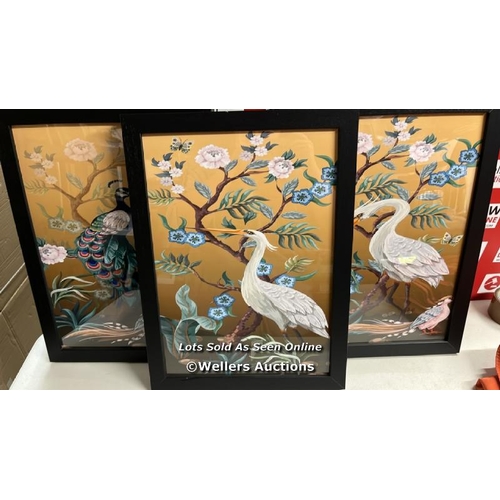 8405 - LATITUDE VIVE THE GOLDEN BIRDS - 3 PIECE SINGLE PICTURE FRAME ART PRINTS SET / FRAME COLOUR: BLACK F... 