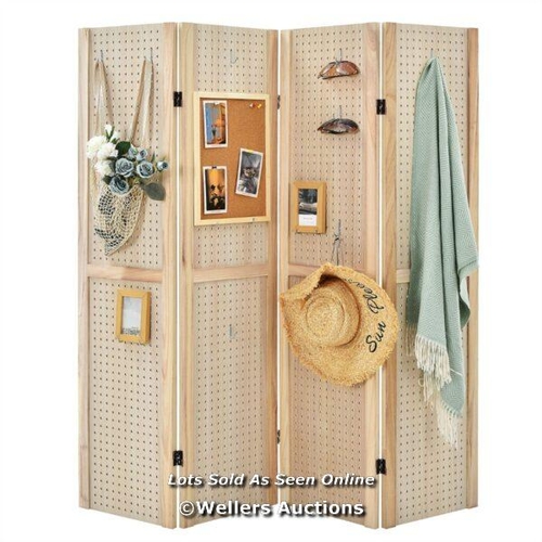 9016 - 4 PANEL FOLDING WOODEN ROOM DIVIDER WITH PEGBOARD DISPLAY