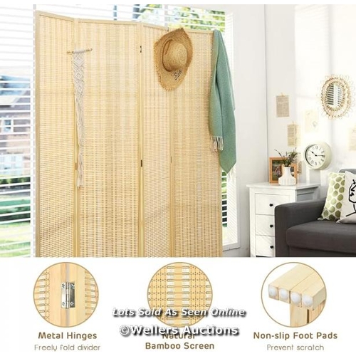 9025 - MULTIGOT FOLDING ROOM DIVIDERS, 4 PANEL BAMBOO PRIVACY SCREEN