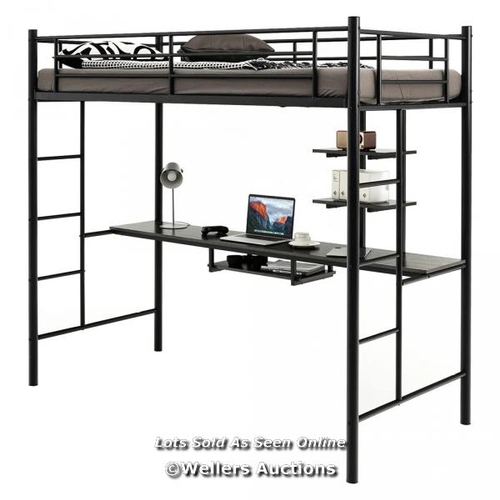 9026 - METAL BUNK BED FRAME HIGH SLEEPER WITH DESK AND STORAGE SHELVES