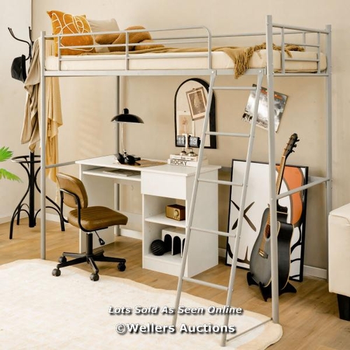 9044 - METAL LOFT BED WITH INTEGRATED LADDER AND FULL-LENGTH GUARDRAILS-SILVER