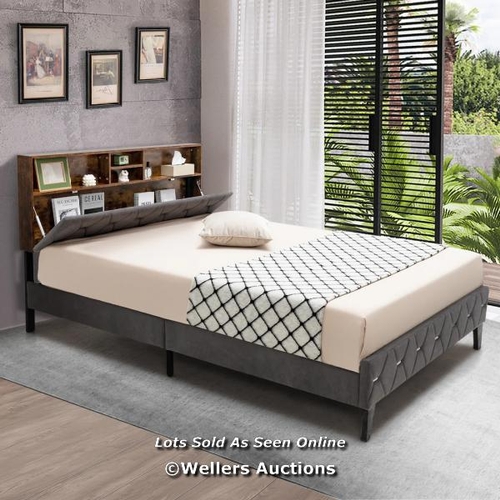 9047 - BED FRAME WITH STORAGE HEADBOARD AND SLAT SUPPORT- DOUBLE SIZE