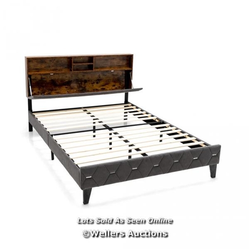 9047 - BED FRAME WITH STORAGE HEADBOARD AND SLAT SUPPORT- DOUBLE SIZE