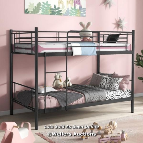 9058 - METAL TWIN OVER TWIN BUNK BEDS WITH LADDER AND FULL-LENGTH GUARDRAILS