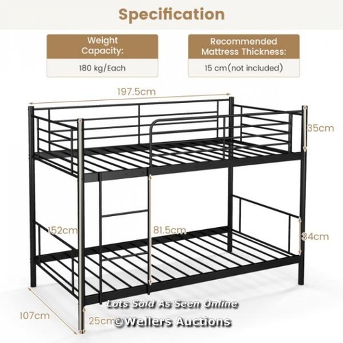 9058 - METAL TWIN OVER TWIN BUNK BEDS WITH LADDER AND FULL-LENGTH GUARDRAILS