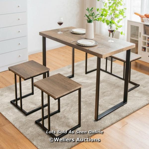 9066 - 4 PIECES INDUSTRIAL DINETTE SET WITH BENCH AND 2 STOOLS-OAK