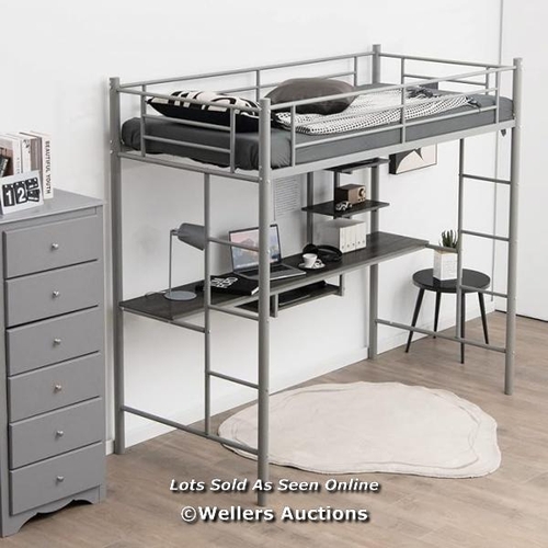 9070 - METAL BUNK BED WITH DESK, SHELVES AND SAFETY GUARDRAIL