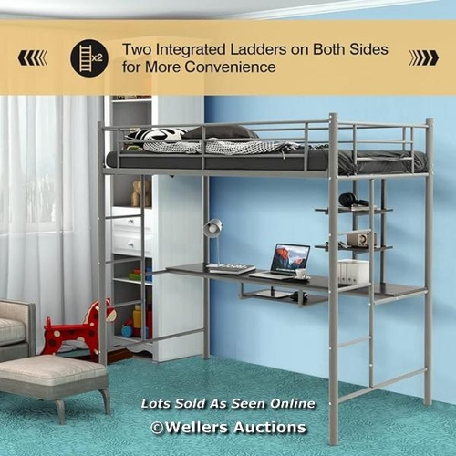 9070 - METAL BUNK BED WITH DESK, SHELVES AND SAFETY GUARDRAIL