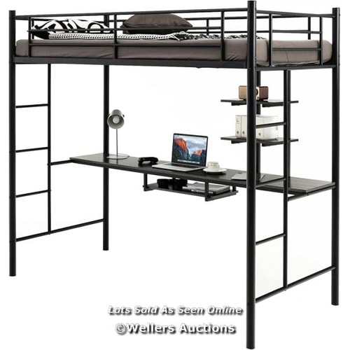 9073 - METAL BUNK BED WITH DESK, SHELVES AND SAFETY GUARDRAIL, 2 LADDERS