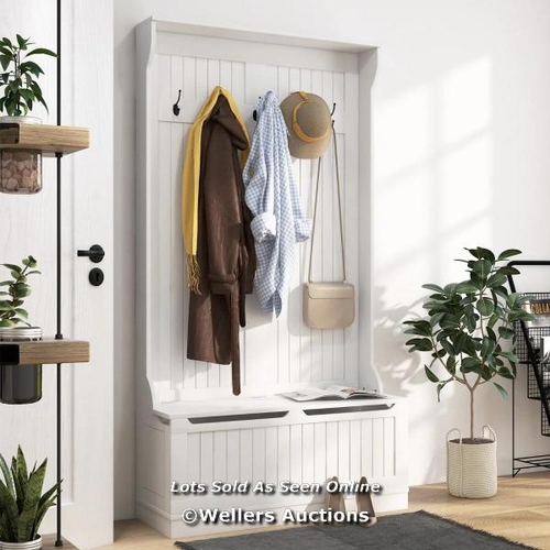 9074 - 3-IN-1 HALL TREE STORAGE BENCH AND COAT RACK WITH 5 HOOKS AND CABINET