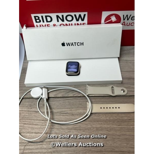 9314 - APPLE WATCH SE 40 GPS S/M MR9U3QA/A, STARLIGHT ALUMINUM / POWERS UP & CONNECTS TO IPHONE / ICLOUD UN... 