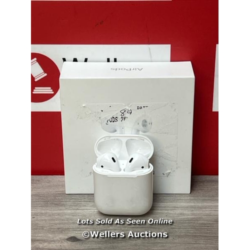 9330 - APPLE AIRPODS / 2ND GEN / WITH CHARGING CASE / MV7N2ZMA / POWERS UP & CONNECTS VIA BLUETOOTH WITH SO... 