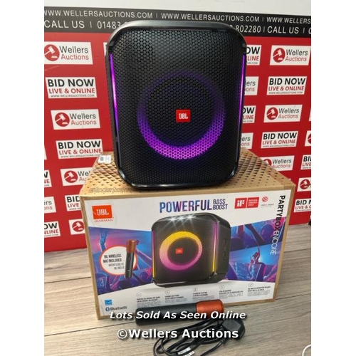 9331 - JBL PARTYBOX SPEAKER WITH MICROPHONE / POWERS UP, CONNECTS TO BT & PLAYS MUSIC / MINIMAL SIGNS OF US... 