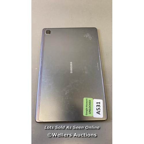 9539 - SAMSUNG GALAXY TAB A7 / SN: R9TR702YHMJ / GOOGLE ACCOUNT LOCKED / POWERS UP & RESTORED TO FACTORY DE... 