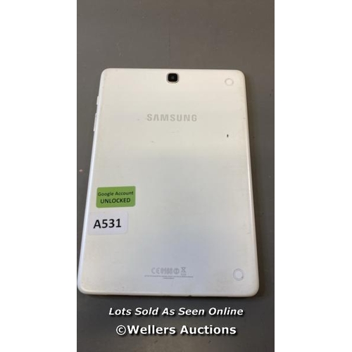 9540 - SAMSUNG GALAXY TAB A 9.7'' / WI-FI / SM-T550 / SN: R52G71BLTJV / GOOGLE ACCOUNT UNLOCKED / POWERS UP... 