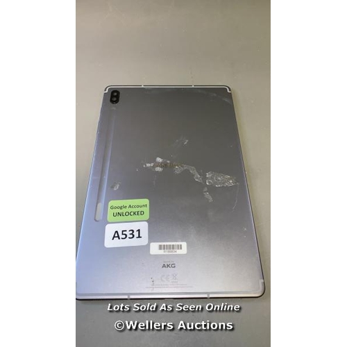 9542 - GALAXY TAB S6 (2019) / SM-T865 / IMEI: 359315100250801 / GOOGLE ACCOUNT UNLOCKED / POWERS UP & RESTO... 