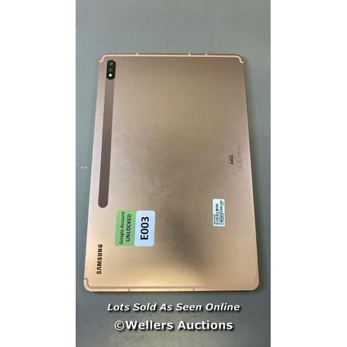 9544 - SAMSUNG GALAXY TAB S7+ / SM-T976B / SN: R52R80QL0ZA / GOOGLE ACCOUNT UNLOCKED / POWERS UP & RESTORED... 