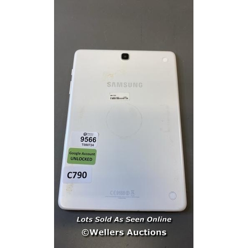 9566 - SAMSUNG GALAXY TAB A 9.7'' / WI-FI / SM-T550 / SN: R52H11GNESD / GOOGLE ACCOUNT UNLOCKED / POWERS UP... 