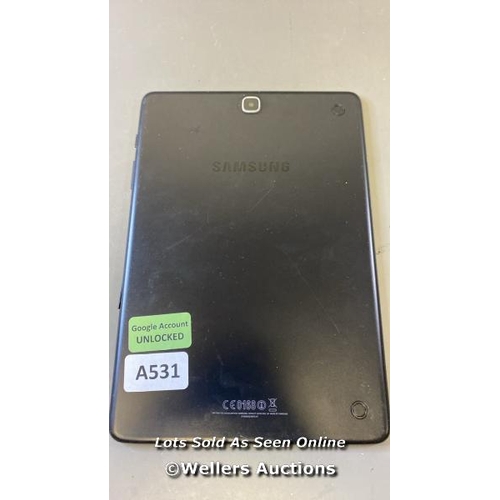 9567 - SAMSUNG GALAXY TAB A 9.7'' / WI-FI / SM-T550 / SN: R52G7057L4T / GOOGLE ACCOUNT UNLOCKED / POWERS UP... 