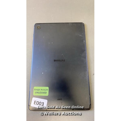 9573 - SAMSUNG GALAXY TAB S6 LITE / SM-P615N / IMEI: 355579424743759 / GOOGLE ACCOUNT UNLOCKED / POWERS UP ... 