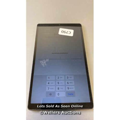 9638 - SAMSUNG GALAXY TAB A7 LITE / SN: R9PTB0ED5GA / GOOGLE ACCOUNT LOCKED / POWERS UP & RESTORED TO FACTO... 