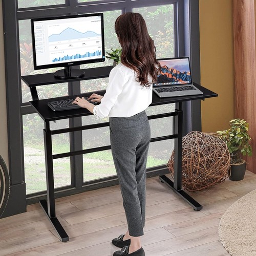 9020 - 2-TIER HEIGHT ADJUSTABLE STANDING DESK WITH CRANK HANDLE