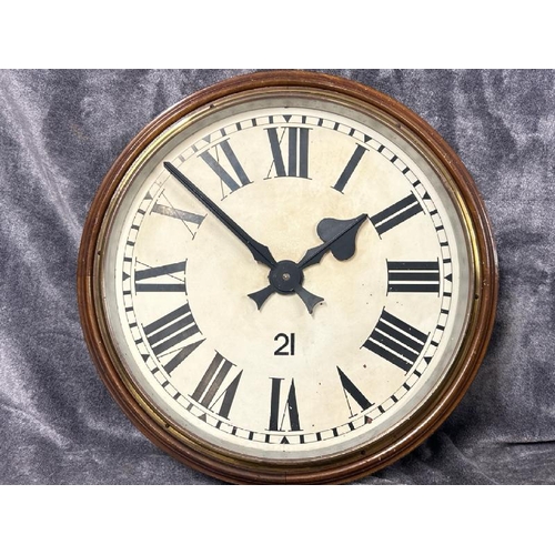 16 - LARGE VINTAGE WOOD & BRASS ELECTRIC WALL CLOCK NO.21, WITHOUT GLASS, TOTAL DIAMETER 54CM / 7655302 /... 