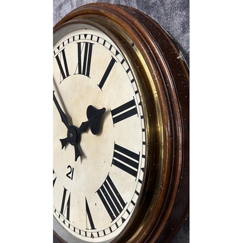 16 - LARGE VINTAGE WOOD & BRASS ELECTRIC WALL CLOCK NO.21, WITHOUT GLASS, TOTAL DIAMETER 54CM / 7655302 /... 