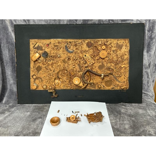 39 - STEAM PUNK ABSTRACT WALL ART MADE UP OF TELEPHONE PARTS, SIGNED V. GANT, AS FOUND / 97 X 61CM / T10