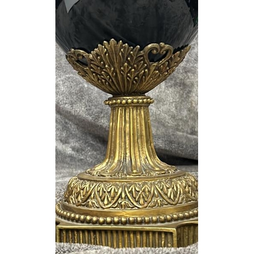 42 - A LARGE BLACK PORCELAIN AND BRASS URN WITH ELEPHANT HANDLES, BY JOHN RICHARD, IN GOOD CONDITION, 55C... 