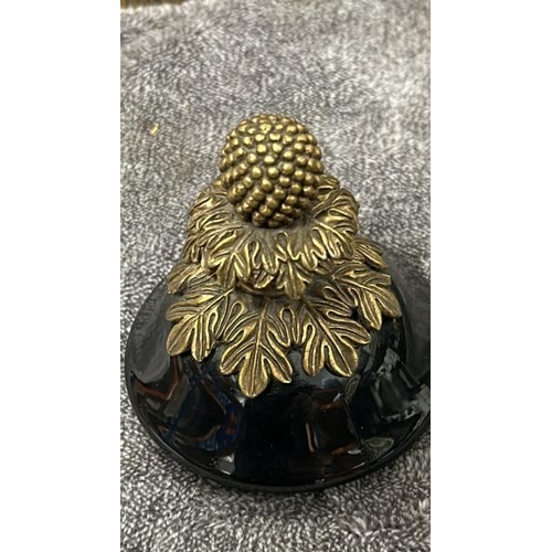 42 - A LARGE BLACK PORCELAIN AND BRASS URN WITH ELEPHANT HANDLES, BY JOHN RICHARD, IN GOOD CONDITION, 55C... 