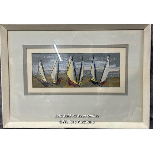 8 - Acrylic on paper, abstract boats, signed indistinctly, 35 x 13cm excluding frame  / AN57