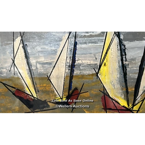 8 - Acrylic on paper, abstract boats, signed indistinctly, 35 x 13cm excluding frame  / AN57