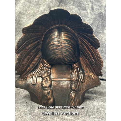 17 - A plaster bronze effect bust of a native american, 29cm high / AN2