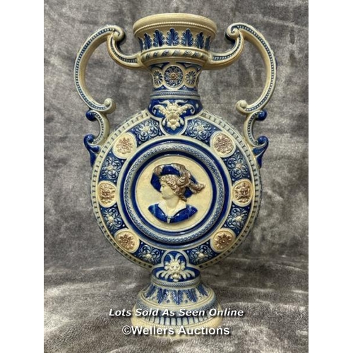 37 - A German pottery double handled moon flask, 37cm high / AN4