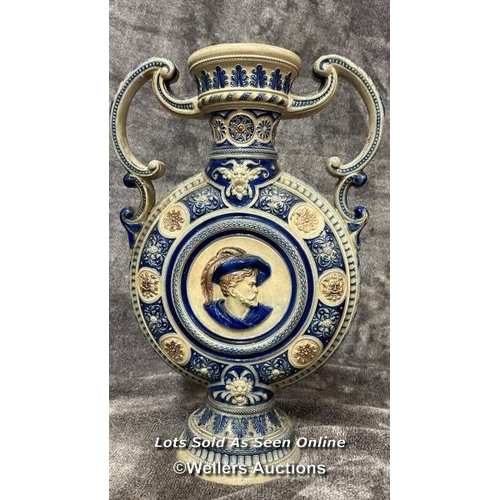 37 - A German pottery double handled moon flask, 37cm high / AN4