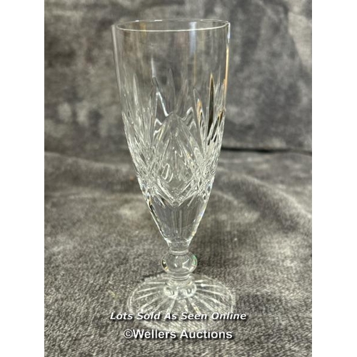 41 - Five lead crystal cut glass champagne flutes and five lead crystal cut glass sherry glasses all in g... 