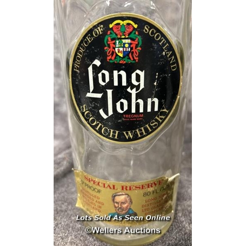 54 - Large empty Long John Scotch Whisky bottle with an empty wine bottle covered with paper mache to loo... 