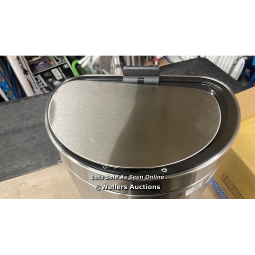 2995 - EKO STAINLESS STEEL SEMI-ROUND MOTION SENSOR BIN - 47L / SIGNS OF USE / DAMAGED LID / P8