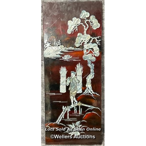 93 - A single Chinese lacquer and mother of pearl wood panel, 20 x 50cm / AN14